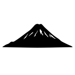 Simple bold silhouette image of a volcano mountain with snow capped peaks