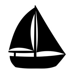 Black silhouette illustration of a sailboat gliding through calm waters gracefully
