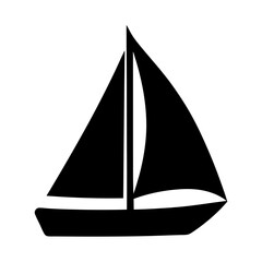 Simple black silhouette of a sailboat with two sails on white background