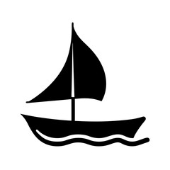 A simple black silhouette of a sailboat gliding along the water
