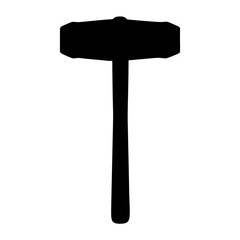 A silhouetted sledgehammer stands alone with a strong, bold presence in black