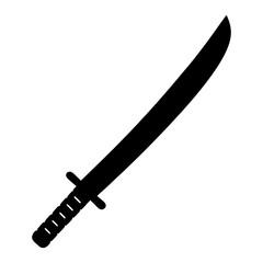 A classic black silhouette of a samurai katana sword on white background