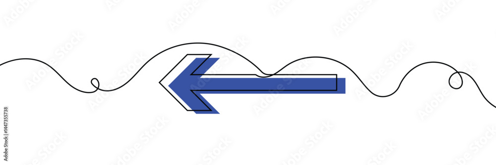 Aufkleber arrow pointing left, line continuous drawing vector. one line arrow pointing left, vector background