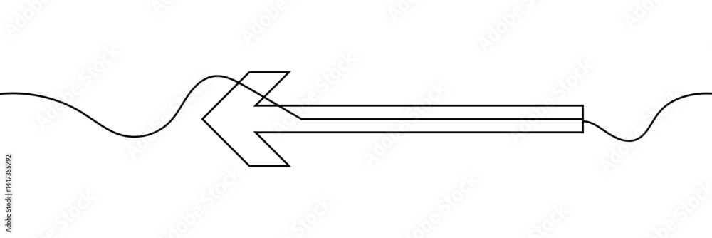 Aufkleber arrow pointing left, line continuous drawing vector. one line arrow pointing left, vector background