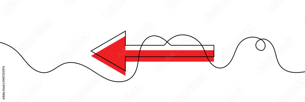 Aufkleber arrow pointing left, line continuous drawing vector. one line arrow pointing left, vector background