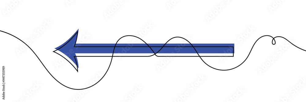 Aufkleber arrow pointing left, line continuous drawing vector. one line arrow pointing left, vector background