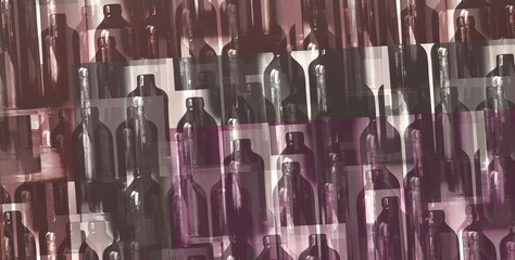 Glass bottles, Patterned background, Abstract. Clay bottles. Multi-layered, blurred photos. Environmental, alcohol bottles, bar wallpaper. An ancient clay bottle. Photo manipulation. Modern  wallpaper