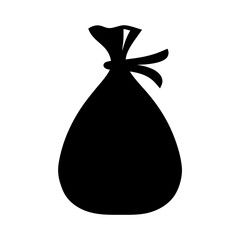 Isolated black silhouette of a tied sack on white background illustration