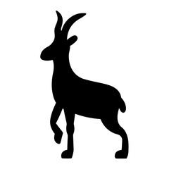 A black silhouette of a male chamois standing gracefully on a white background