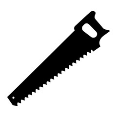Black Silhouette Illustration of a Hand Saw for Woodworking and Carpentry