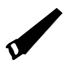 Black Silhouette of a Hand Saw Tool for Woodworking Isolated on White