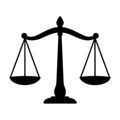 A black silhouette of the Scales of Justice symbolizing balance and fairness