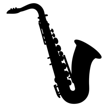 Silhouette of a saxophone stands out against a white background gracefully