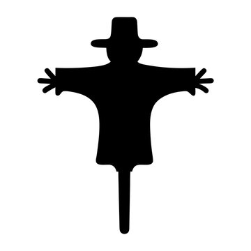 recommend clip art: Black silhouette of a scarecrow wearing a hat standing in a field