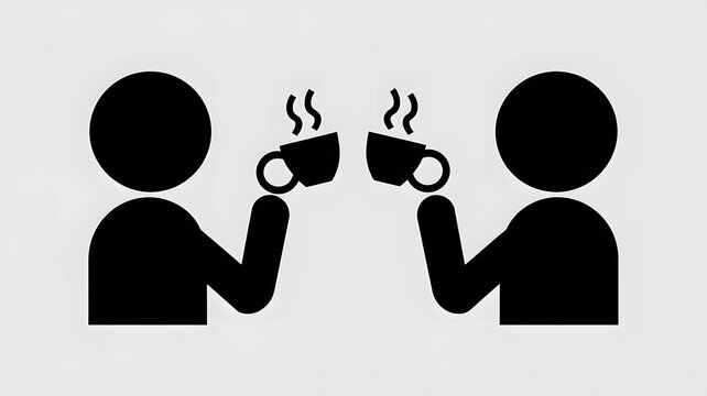 Two silhouette figures clinking coffee cups with steam celebrating together in partnership or friendship