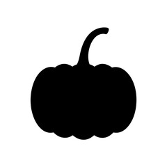 Bold black silhouette of a pumpkin against a stark white background