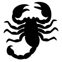 Black Silhouette of a Scorpion with Claws and Stinger on White Background
