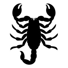 Minimalist black silhouette of a scorpion with menacing claws and curved tail