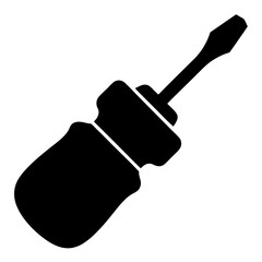Black silhouette illustration of a short stubby flathead screwdriver on white background