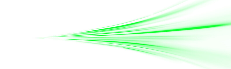PNG 16-bit laser trail and speed light with green car beam, modern street flash and night motion effect on abstract highway, PNG blur streak for futuristic dynamic road design and traffic concept.
