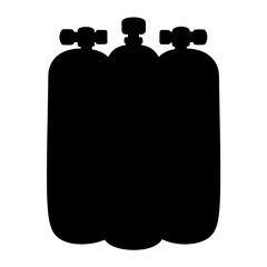 Black silhouette of twin scuba diving tanks with valve assembly