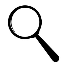 A simple black and white illustration of a classic magnifying glass
