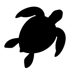 Black sea turtle silhouette swimming gracefully in a white background space