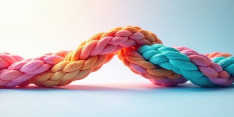 Pastel Braided Rope Forming an Abstract Wave Shape Against a Soft Blue Background