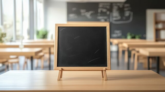 Empty chalkboard menu board in a modern classroom