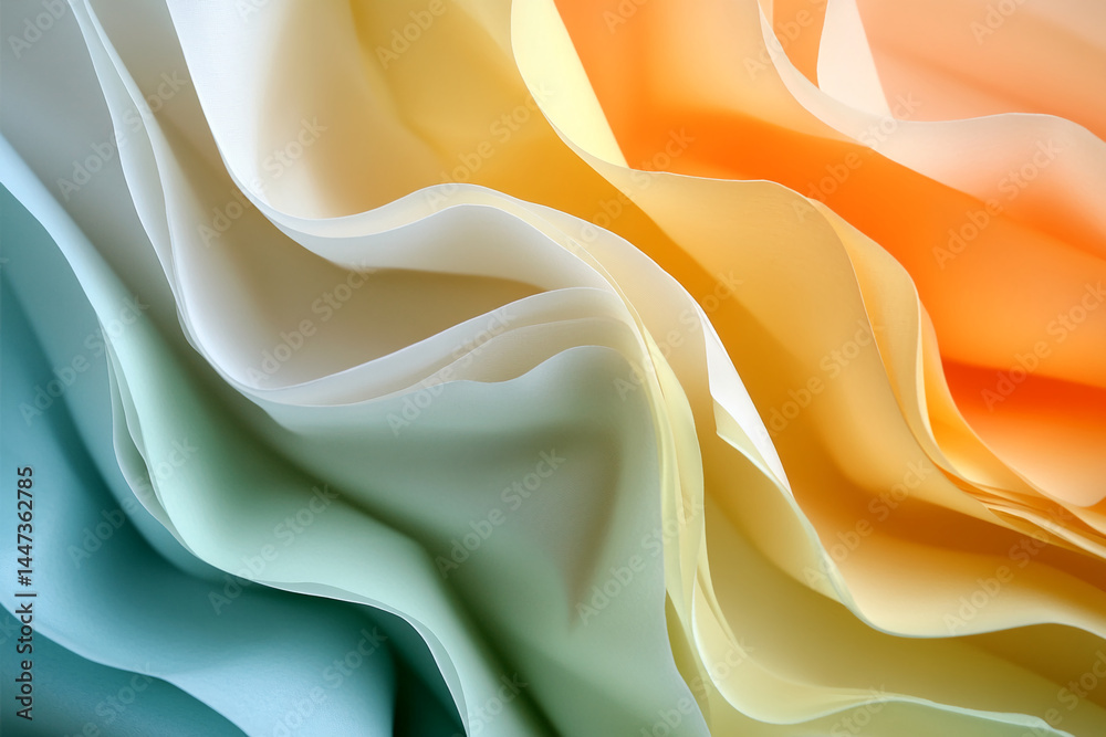 Poster abstract image of pastel-colored paper, softly folded creating smooth waves, suggesting fluidity, se