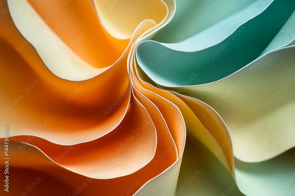 Aufkleber Abstract image of folded pastel paper, creating soft curves and flowing lines, showcasing texture and color gradients, representing fluidity and serenity