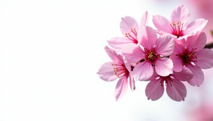 Bold pink sakura clusters, full bloom against white , cherry blossom pattern, branch, white flowers
