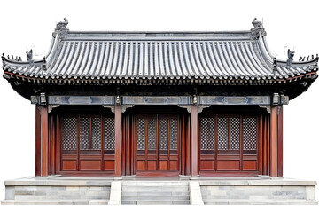 Fototapeta premium Traditional Chinese Wooden Temple Illustration With Transparent Background