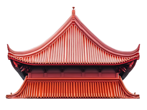 Traditional Chinese Roof Illustration, Red Roof, Isolated Background