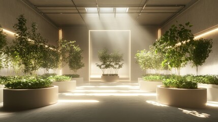 Sunlit indoor garden with potted plants