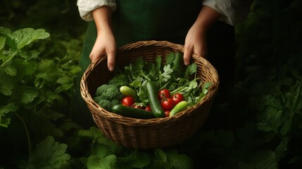 Fresh organic vegetables in a woven basket
