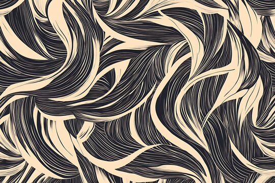 Elegant swirling abstract pattern in beige and black, creating a fluid, dynamic design with smooth, flowing lines and curves.