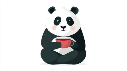 Naklejka premium Cute Panda with Cup