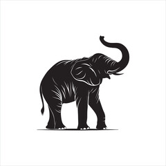 Black Elephant Silhouette on White Background