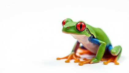 Obraz premium Single red-eyed tree frog on pure white backdrop, macro, animal, nature