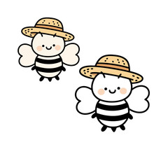 Cute bee wearing a straw hat