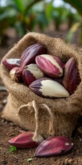 Freshly Harvested Exotic Nuts in Burlap Sack on Farm, Agriculture and Harvest Concept