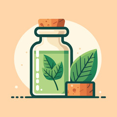 Glass Bottle with Green Herbal Leaves – Organic Natural Extract Concept
