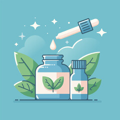 Herbal Essential Oil Bottles with Dropper – Natural Organic Remedy Illustration