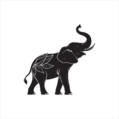Black Elephant Silhouette on White Background