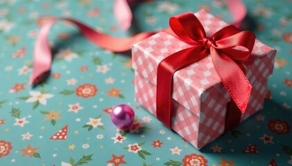 Obraz premium Elegant ribbon-tied gift boxes, festive pattern, graphic, repeat