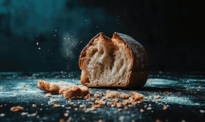 Broken Loaf Of Bread Crumbs Scattered