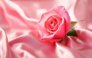 Pink Rose Resting on Soft Pink Silk Fabric