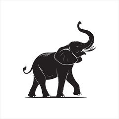 Black Elephant Silhouette on White Background