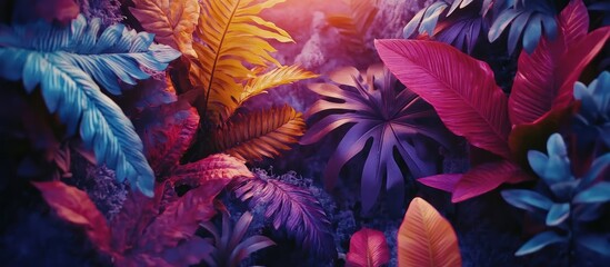 Vibrant Tropical Leaves Illuminated In Neon Hues